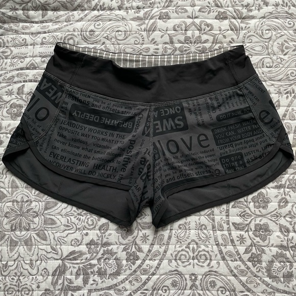 lululemon athletica Pants - Lululemon Speed Short - Size 4 (Black with Inspirational Text Print)